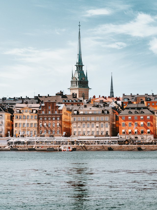 Stockholm's Gamla stan seen across the water on a sunny day